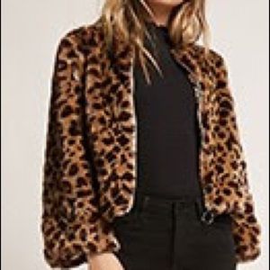 Leopard Print Faux Fur Cropped Jacket